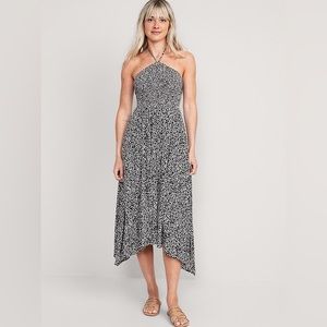 Old Navy. fit and flare printed crinkled halter midi dress (new with tags)